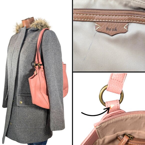 The Sak Pink Pebbled Leather Bolinas Stitched Satchel Tote Bag - Picture 9 of 9